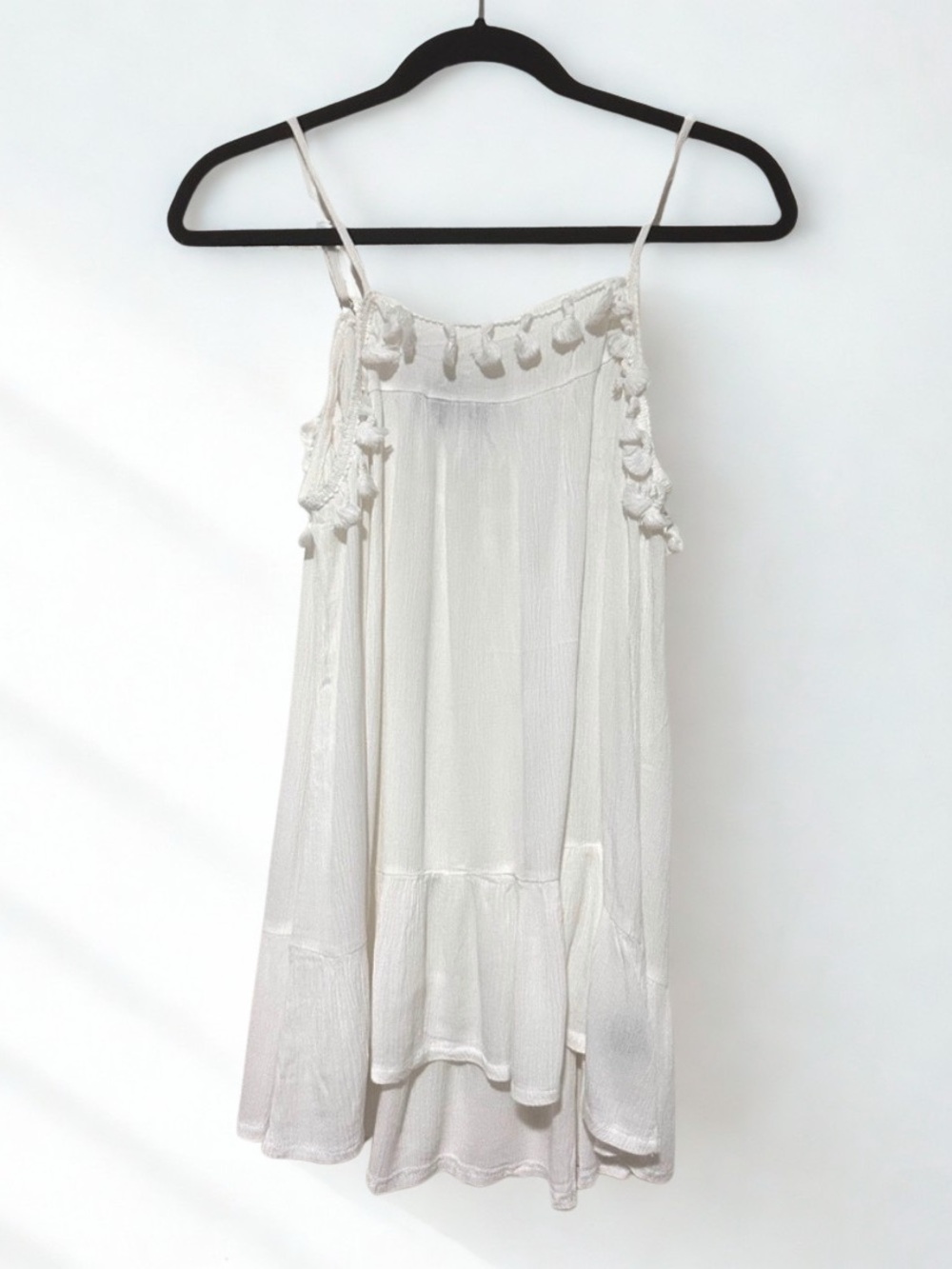 New!POL White Tassel Strap Flowy Tank Top Size Sm Cotton Rayon Blend Boho Style